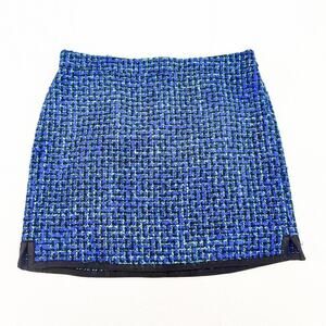 J. Crew Woven Tweed Blue Wool Mini Skirt Black Trimmed Size 6